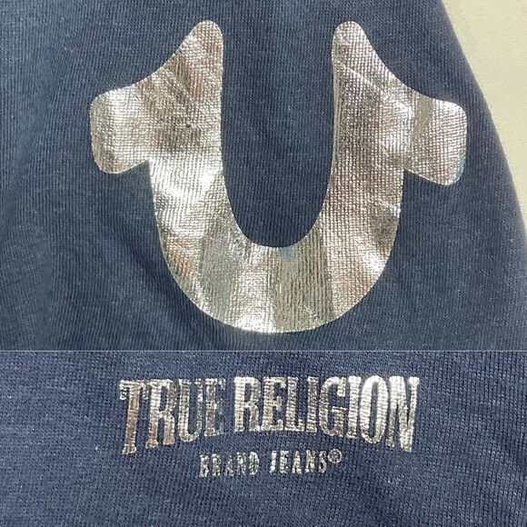 True Religion Dark Blue Foil Logo T-Shirt Large - Picture 2 of 5